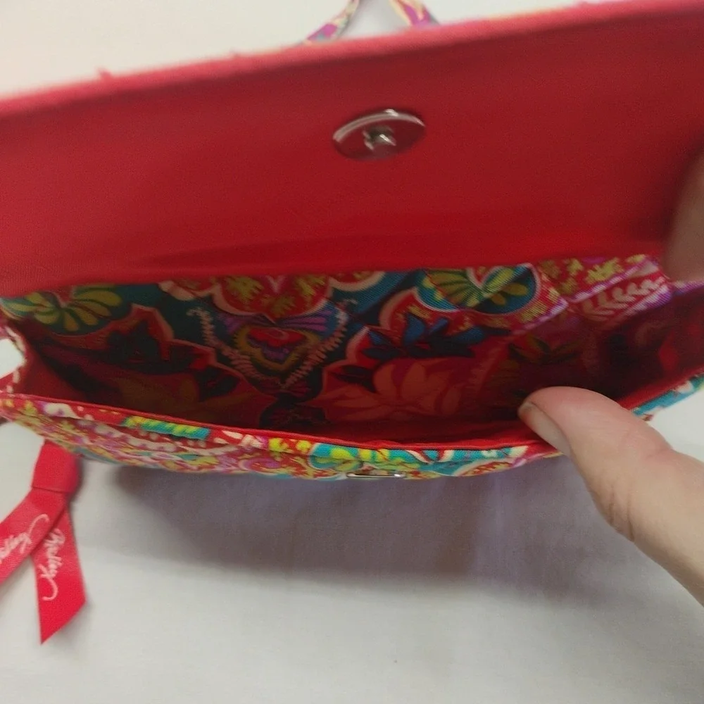 Vera Bradley Crossbody Wallet Small Pink Red Blue Green Womens Paisley - Picture 4 of 9